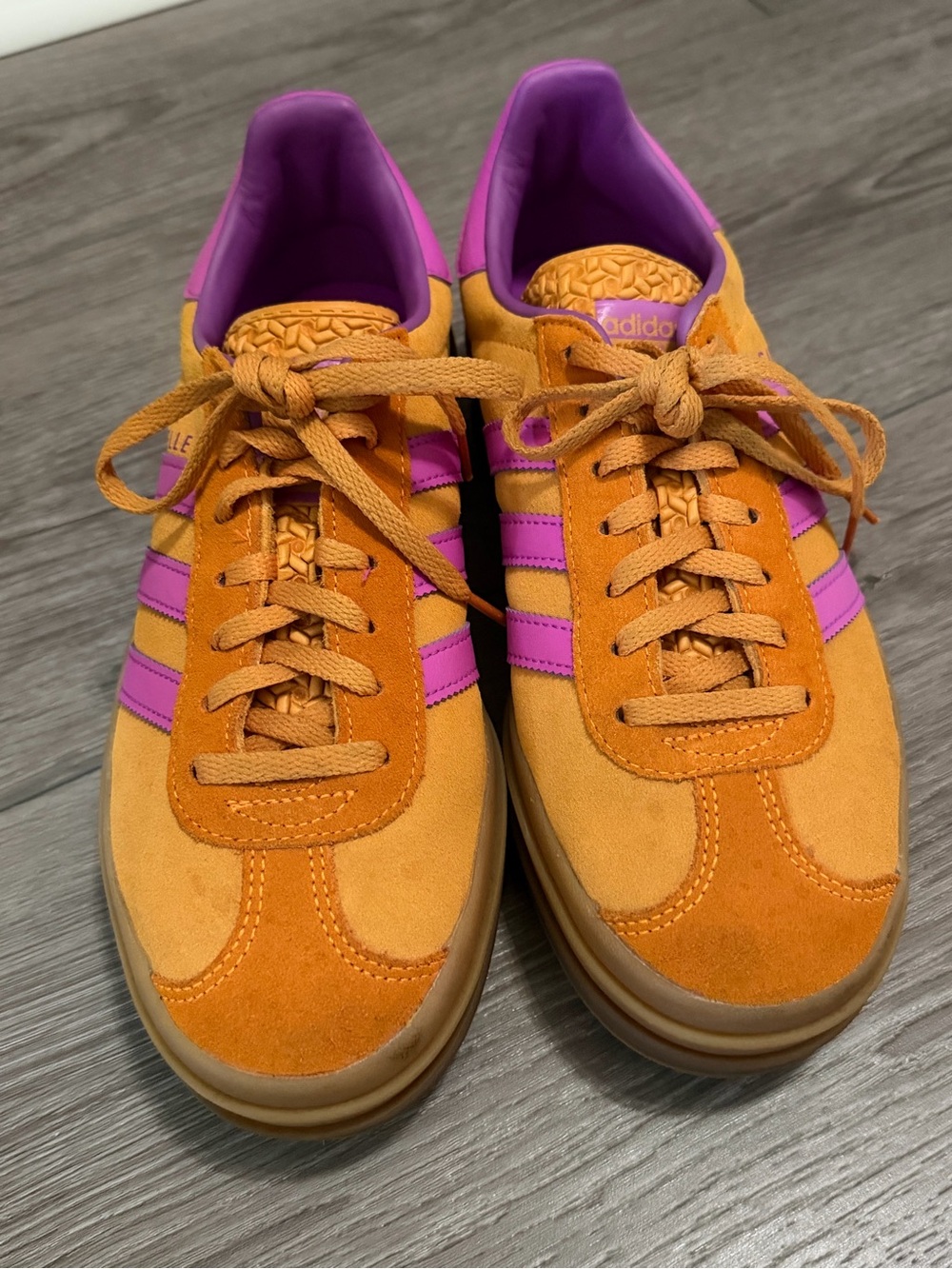 adidas Women’s Orange and Purple Suede Low-Top Sneakers